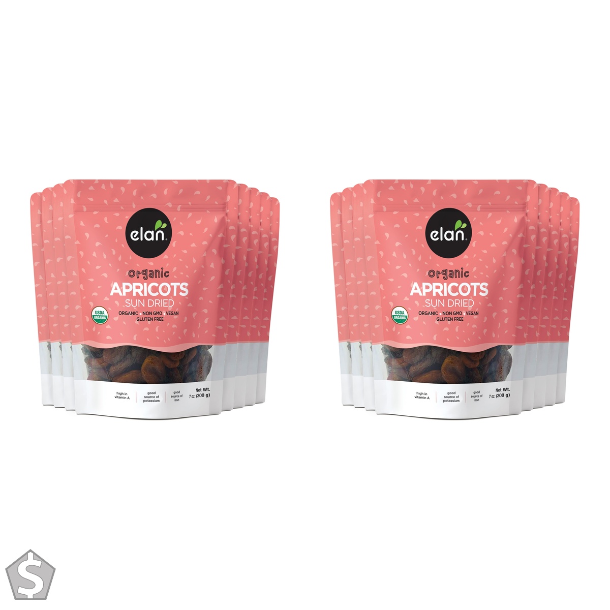 Elan Organic Sun-Dried Apricots, Dried Fruits, No Sulphites, No Sugar Added, Non-GMO, Vegan, Gluten-Free, Kosher, Naturally Sweet Snacks (Pack of 2)