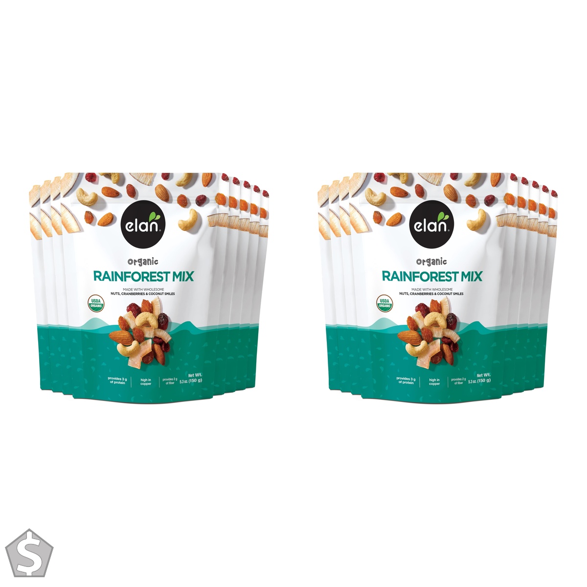 ELAN Organic Rainforest Mix,Non-GMO, Vegan, Gluten-Free, 8 Count, 150g 150 g, 8 Count (Pack of 2)