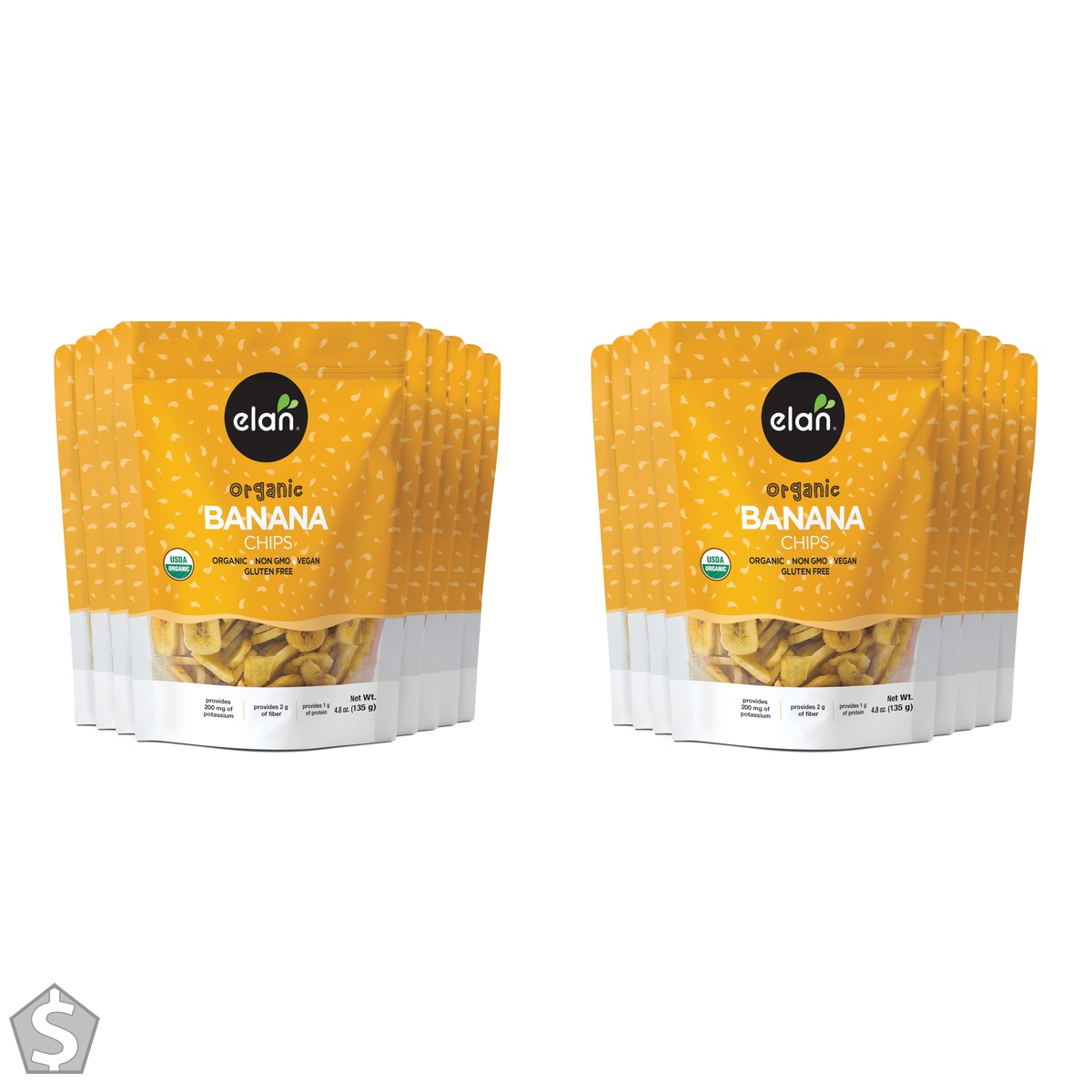 ELAN Organic Banana Chips, Non-GMO, Vegan, Gluten-Free, Kosher, 8 Count, 135g 135 g, 8 Count (Pack of 2)