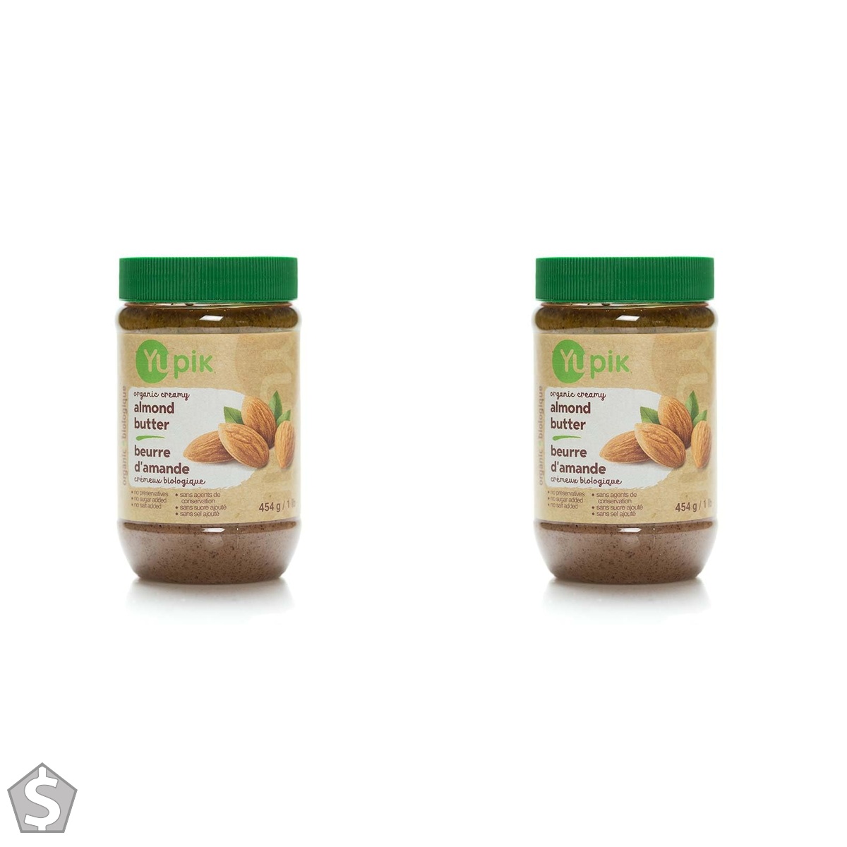 Yupik Organic Almond Butter, 454 g, Kosher, Gluten-Free, Non-GMO, Creamy Nut Butter, Only Almonds, No Added Sugar, No Additives, Smooth (Pack of 2)