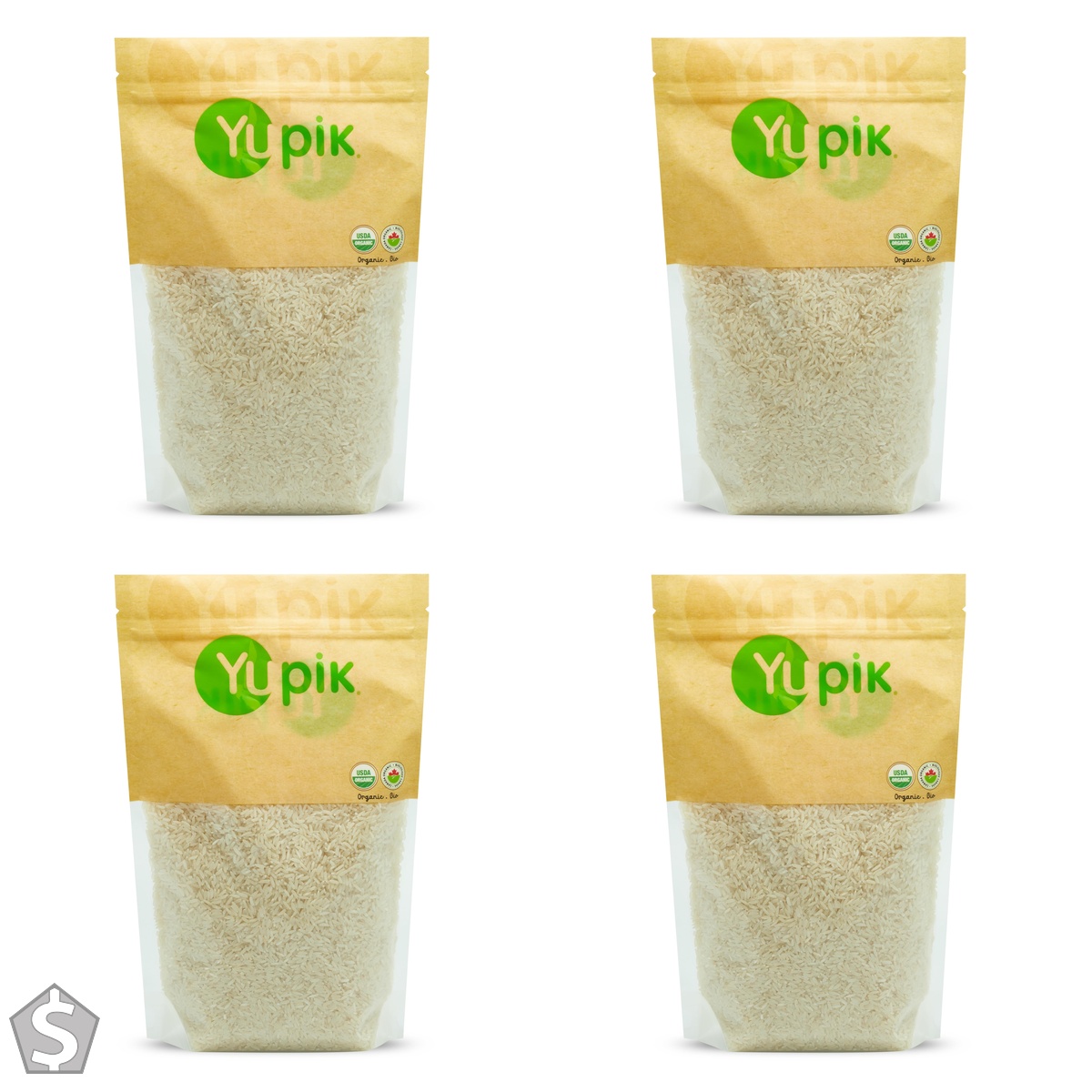 Yupik Organic White Rice, Long Grains, 1 kg, Non-GMO, Vegan, Gluten-Free, Kosher, Salt-Free, Easy Preparation, Ideal for Recipes, Side (Pack of 4)
