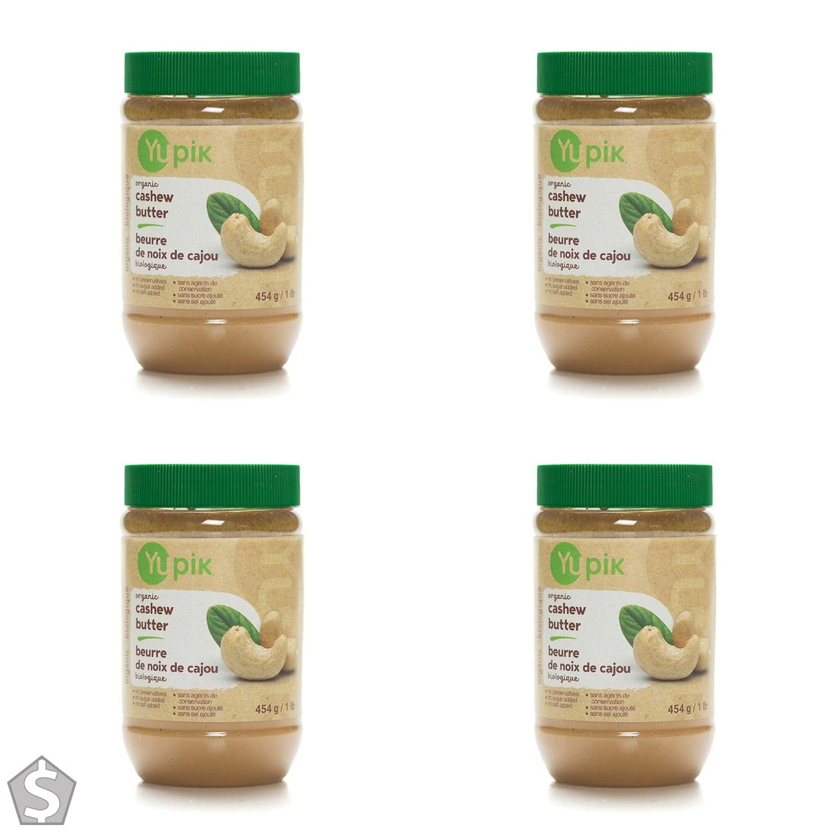 Yupik Organic Cashew Butter, 454 g, Kosher, Gluten-Free, Non-GMO, Natural Creamy Nut Butter, Made with Only Cashews, No Added Sugar, No (Pack of 4)