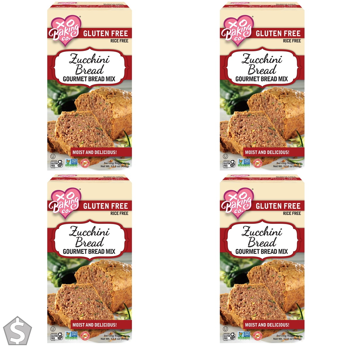 XO BAKING Gluten Free Zucchini Bread Mix, 498 Grams 498 g (Pack of 4)