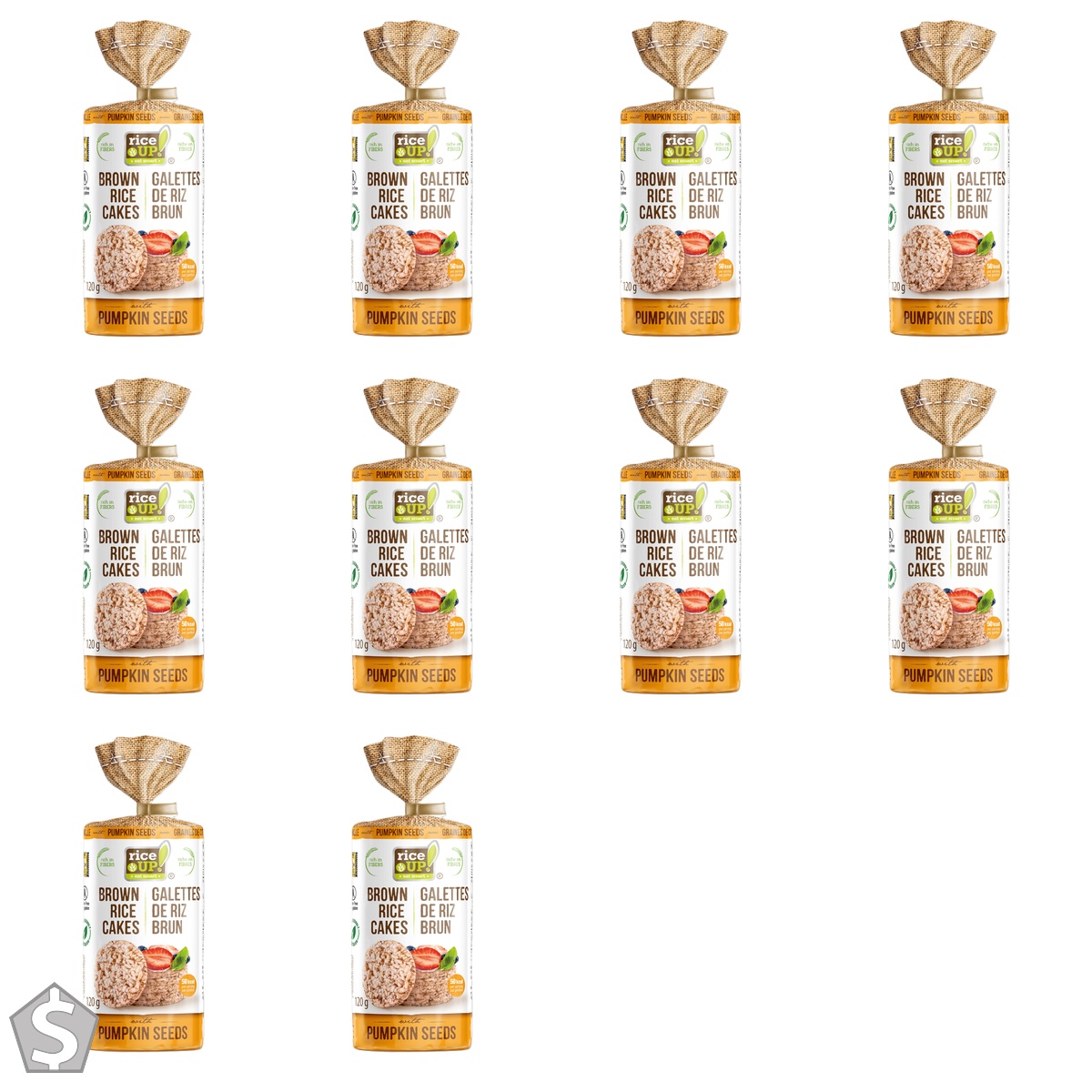 rice UP! eat smart, Brown Rice Cakes, Pumpkin Seeds, 120g (Pack of 10)