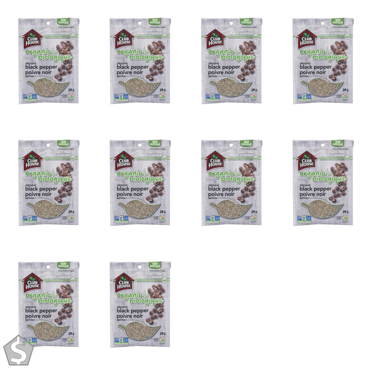 Club House, Quality Natural Herbs & Spices, Organic Ground Black Pepper, 28g (Pack of 10)