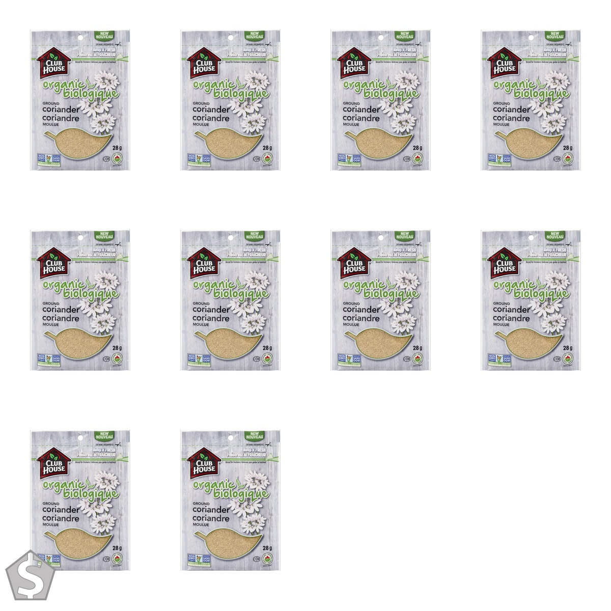 Club House, Quality Natural Herbs & Spices, Organic Ground Coriander, 28g (Pack of 10)