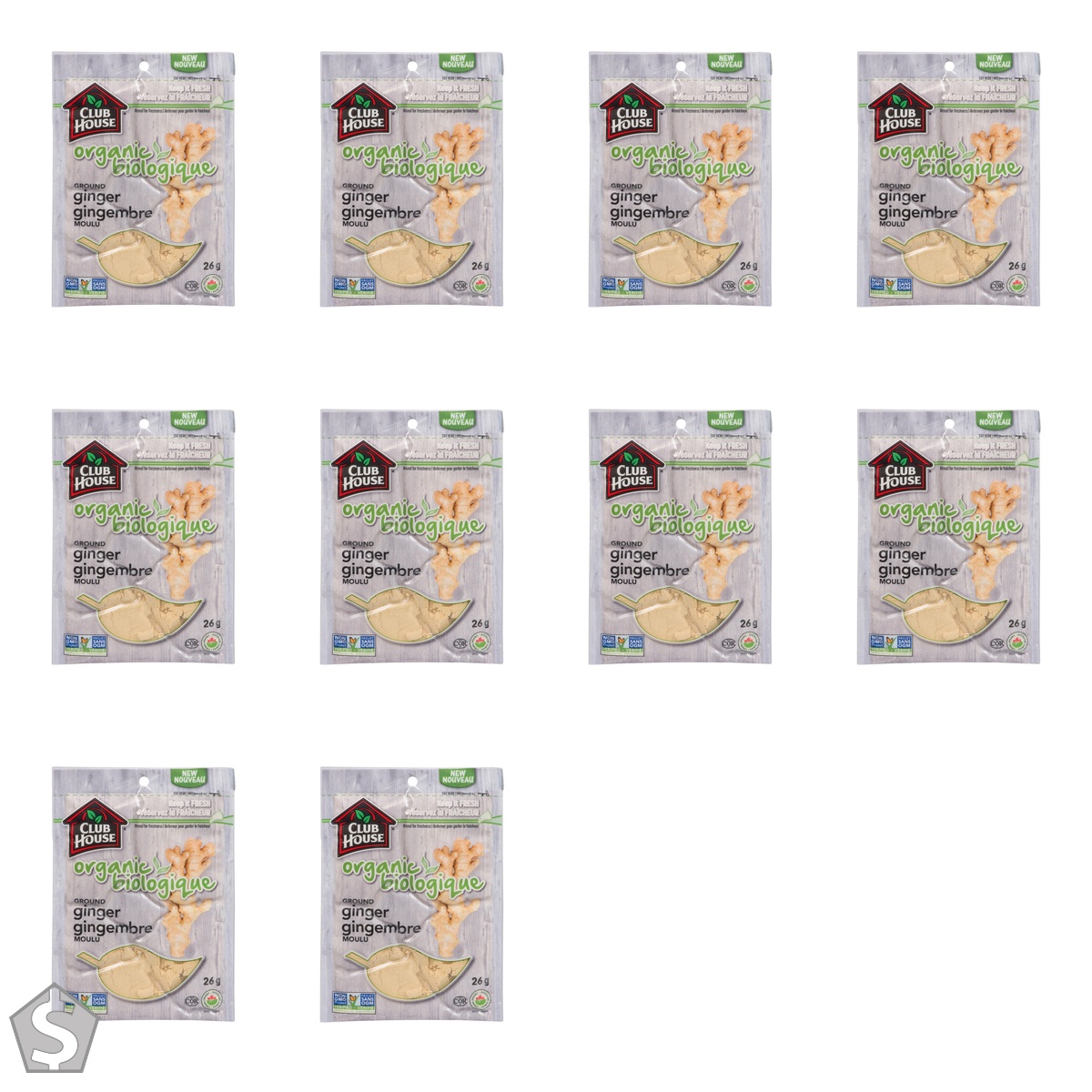 Club House, Quality Natural Herbs & Spices, Organic Ground Ginger, 26g (Pack of 10)