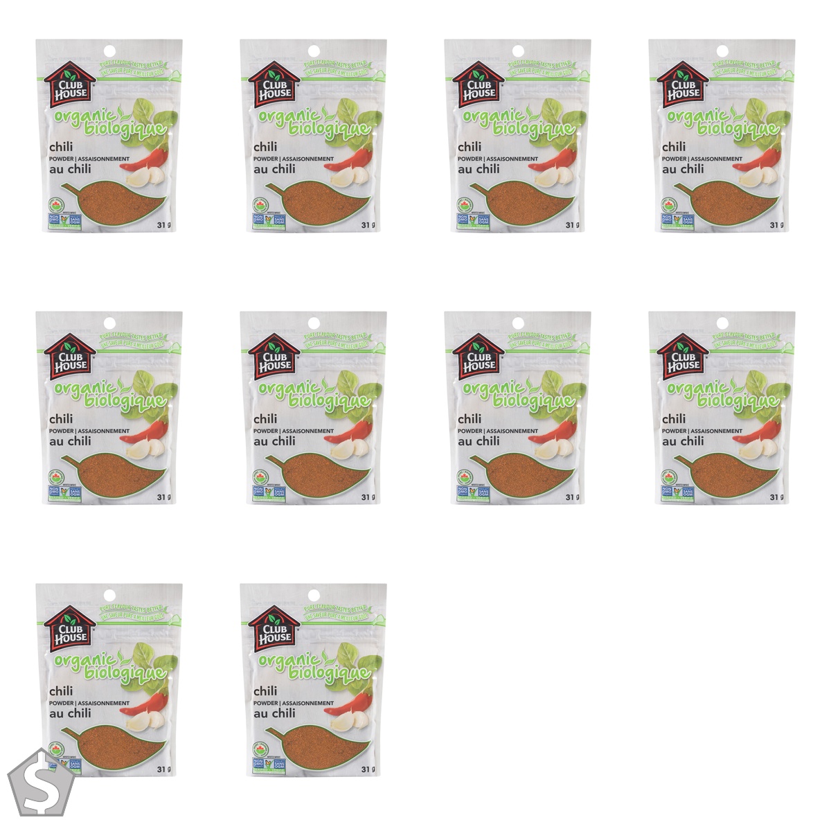 Club House, Quality Natural Herbs & Spices, Organic Chili Powder, 31g (Pack of 10)