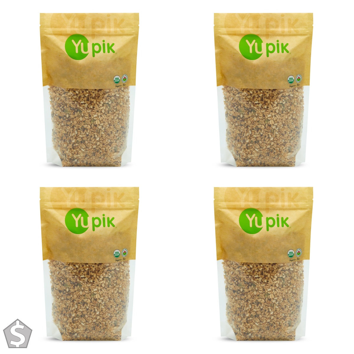 Yupik Organic Pumpkin Flax Granola Cereal, 1 kg, USDA Certified, Non-GMO, Vegan, Gluten-Free, Nutty Flavour with Oats, Flax & Pumpkin (Pack of 4)