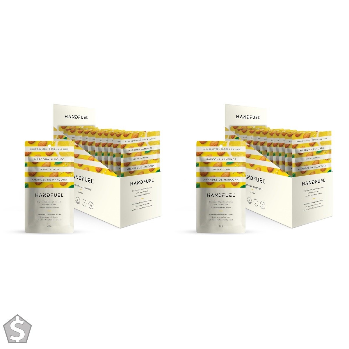 Handfuel Lemon Marcona Almonds, Hand Roasted Salted Almonds, 10g of Protein, Proudly Canadian Made Plant Based Flavoured Nuts, Gluten (Pack of 2)