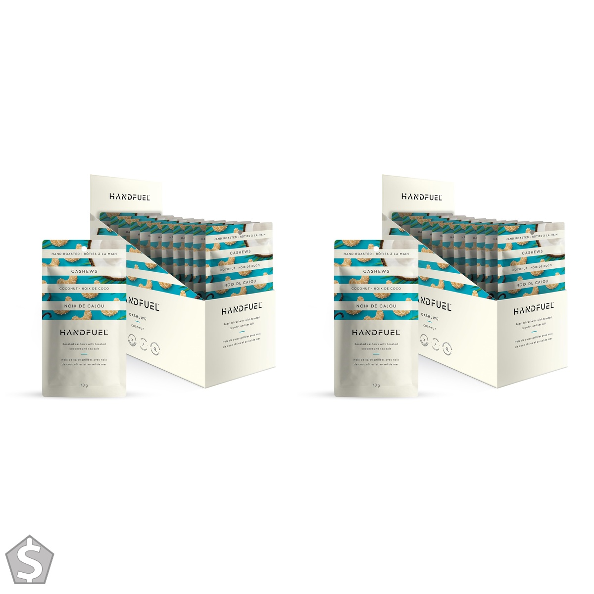 Handfuel Coconut Cashews, Hand Roasted Salted Cashews, 4g of Protein, Proudly Canadian Made Plant Based Flavoured Nuts, Gluten Free - 40g (Pack of 2)