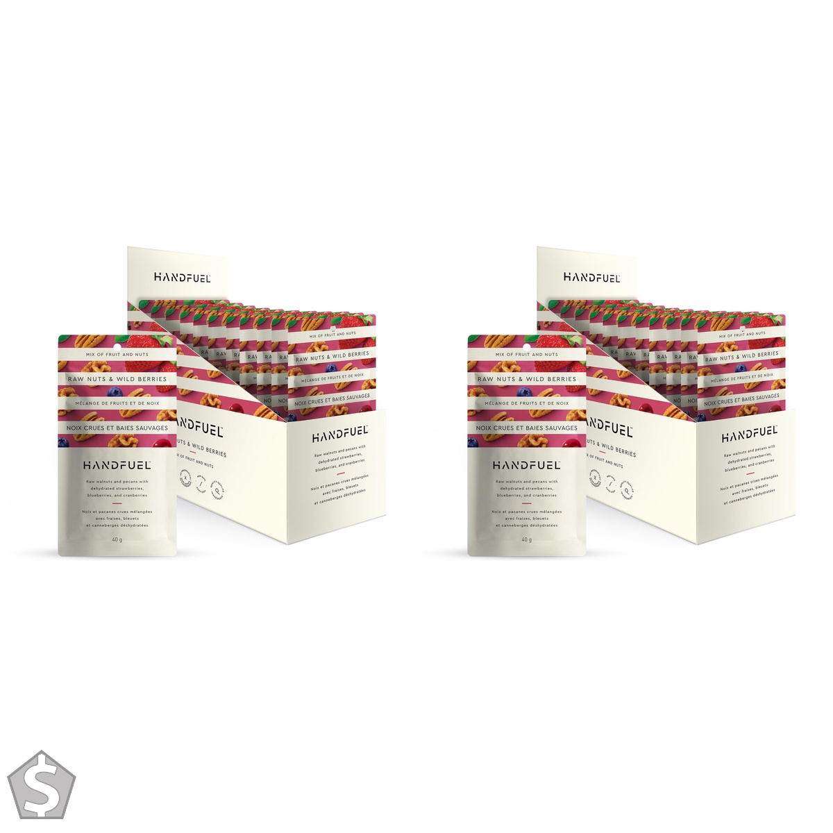 Handfuel Raw Nuts and Wild Berries Mixed Nuts, Candied Pecans, Raw Walnuts and Dried Fruit, 3g of Protein, Proudly Canadian Made Plant (Pack of 2)