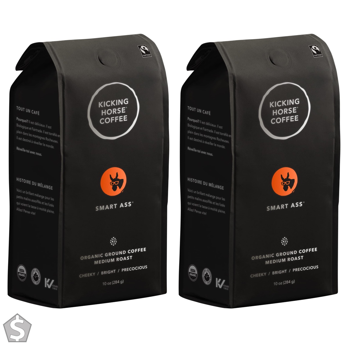 Kicking Horse Coffee Smart Ass, Medium Roast, Ground, 284 g - Certified Organic, Fairtrade, Kosher 284 g (Pack of 2)