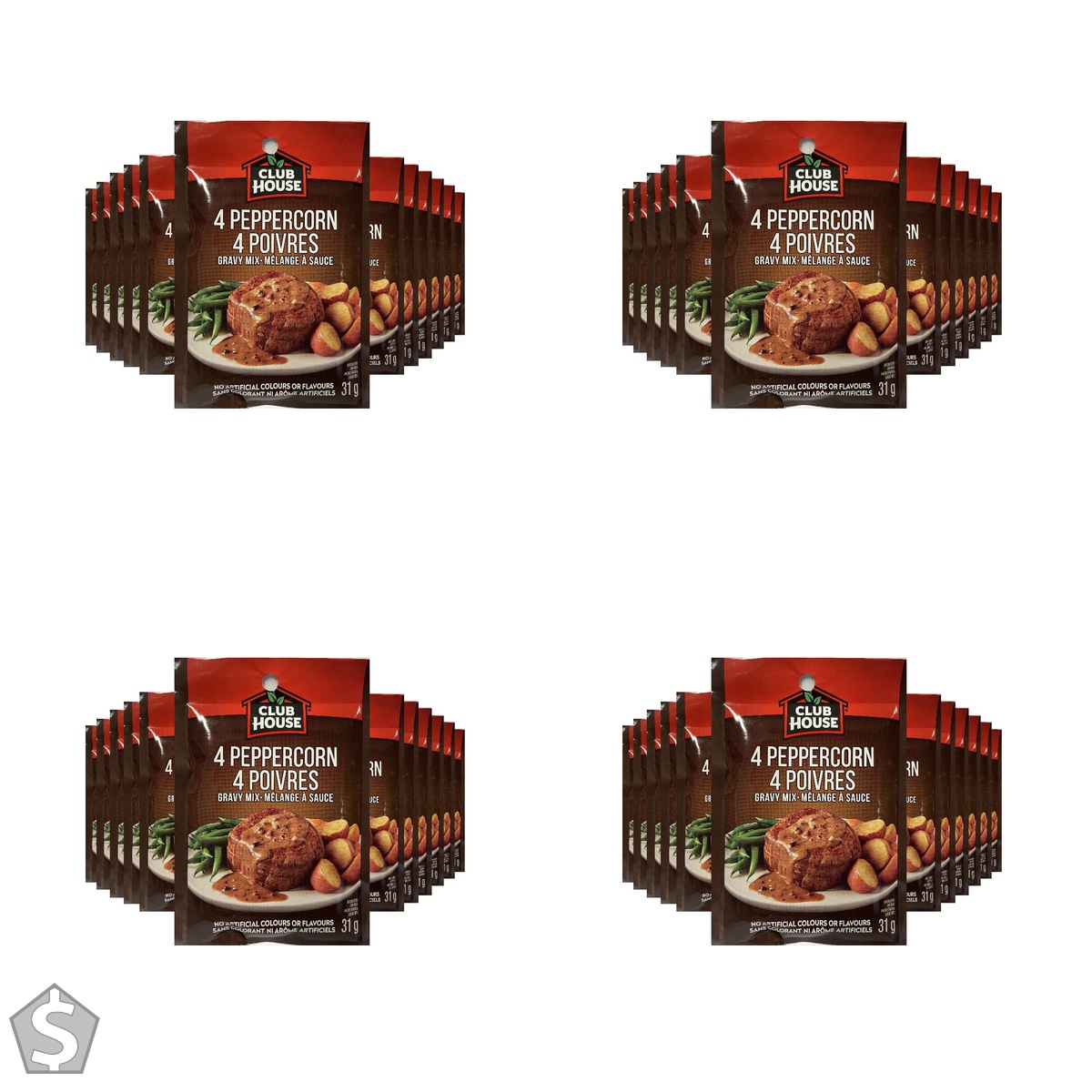 Club House, Dry Sauce/Seasoning/Marinade Mix, 4 Peppercorn Gravy, 31g,12 Count, (Packaging May Vary) 31 g (Pack of 4)