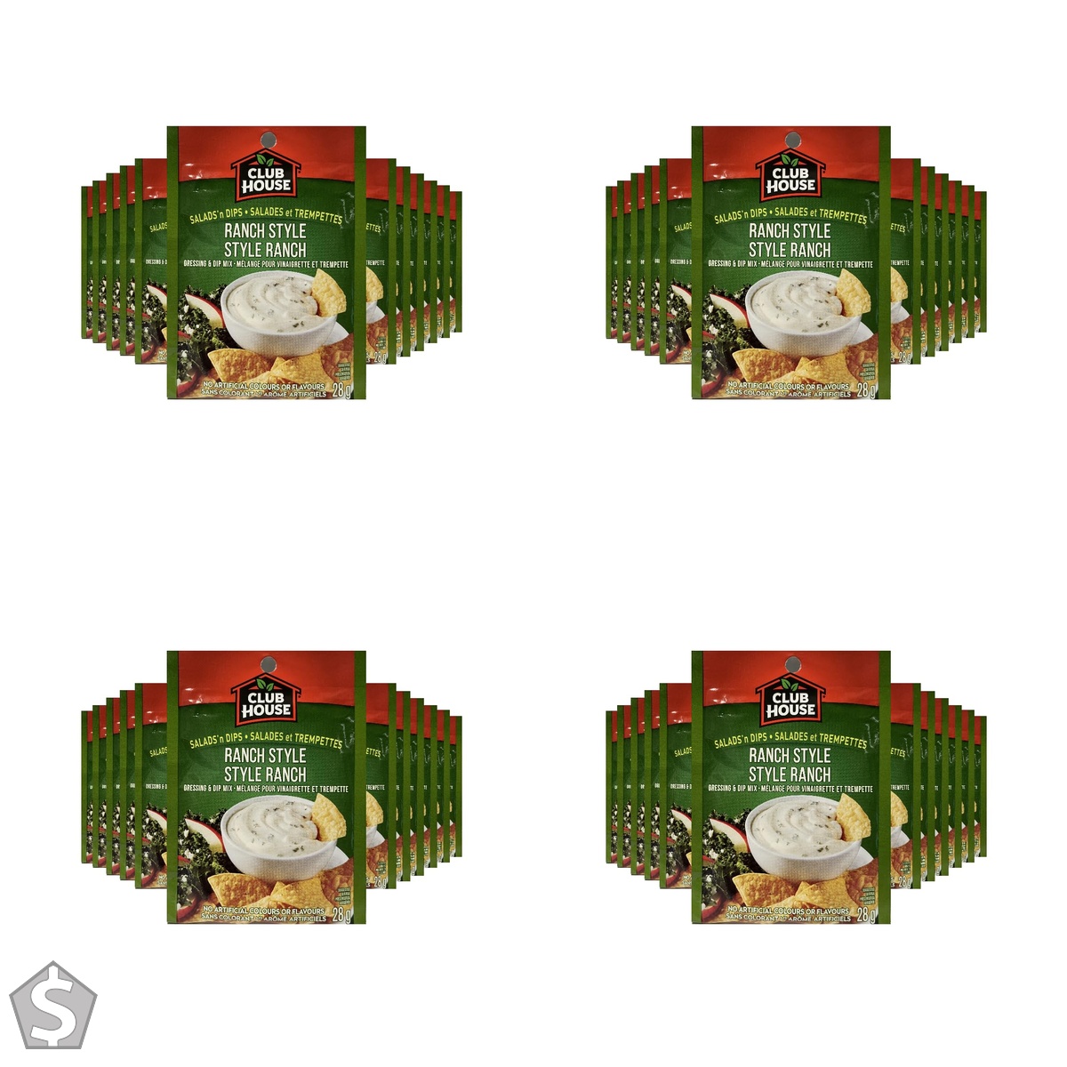 Club House, Dry Sauce/Seasoning/Marinade Mix, Salad N Dip, Ranch Style, 28g, Case Pack 12 Count 2.33 g (Pack of 4)