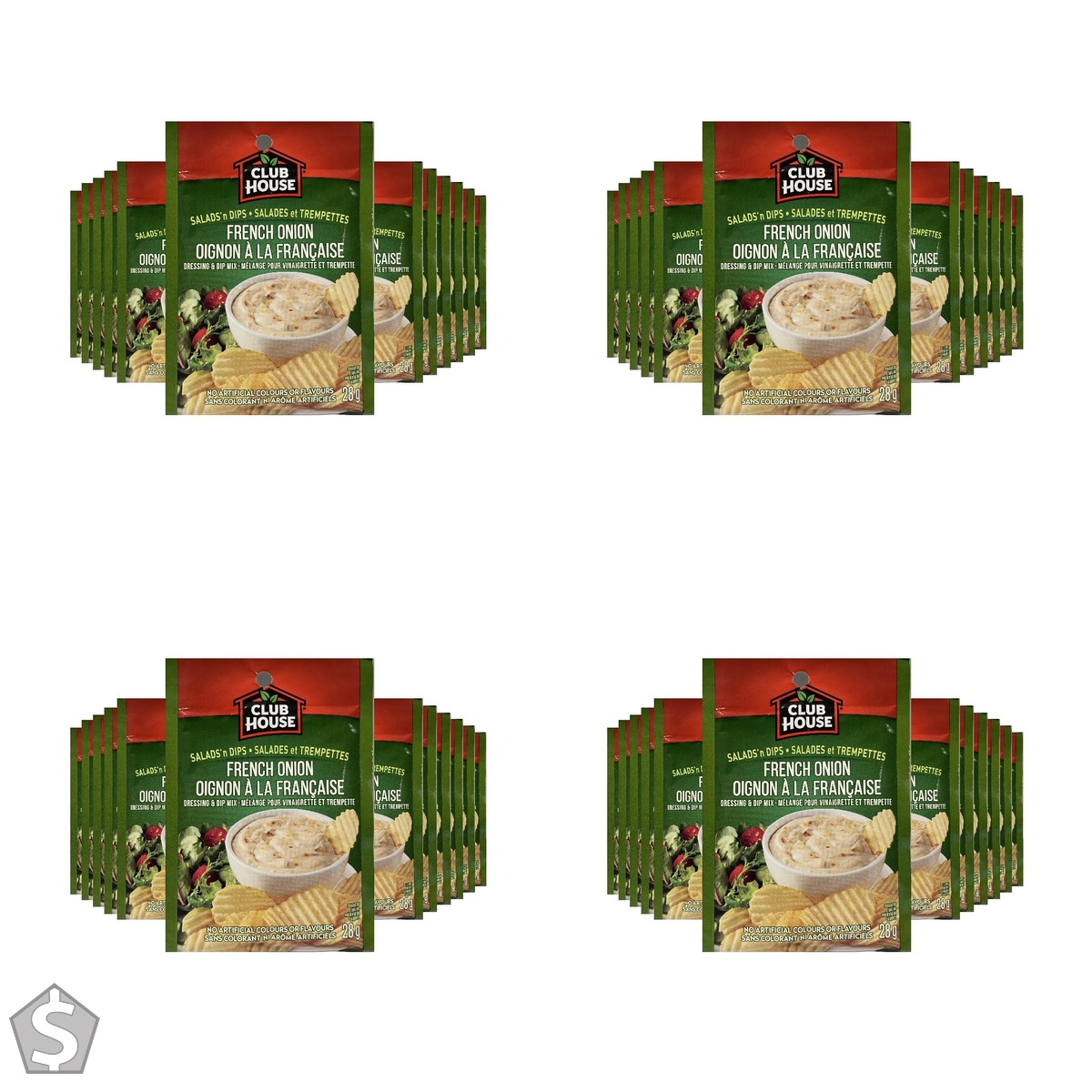 Club House, Dry Sauce/Seasoning/Marinade Mix, Salad N Dip, French Onion, 28g, Case Pack 12 Count 28 g (Pack of 4)