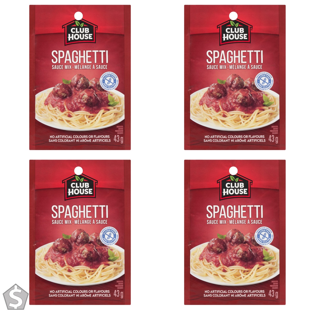 Club House, Dry Sauce/Seasoning/Marinade Mix, Spaghetti, 43g, Case Pack 12 Count 43 g (Pack of 4)