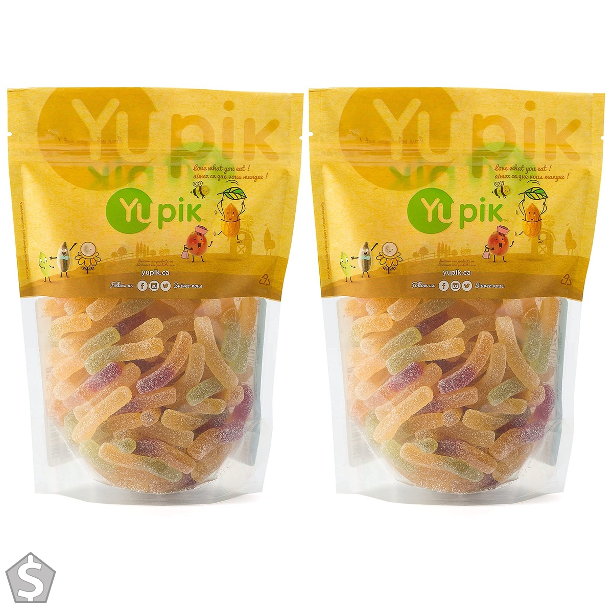 Yupik Organic Gummy Fruit Fries, 500 g, 6 Count, Gluten-Free, Sugary Coating, Natural Colors & Flavors, Soft & Chewy Gummies, Sweet (Pack of 2)