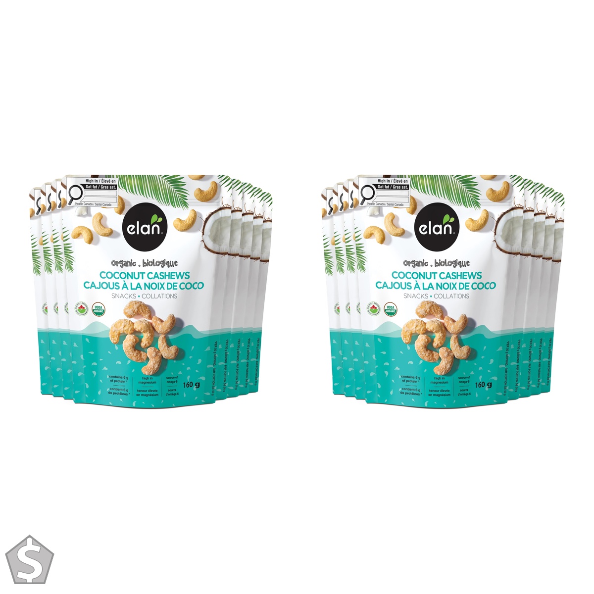 Elan Organic Coconut Cashews, Non-GMO, Gluten-Free, Vegan, Kosher, Glazed Nuts (Roasted Cashews, Coconut Milk Powder, Himalayan Pink (Pack of 2)