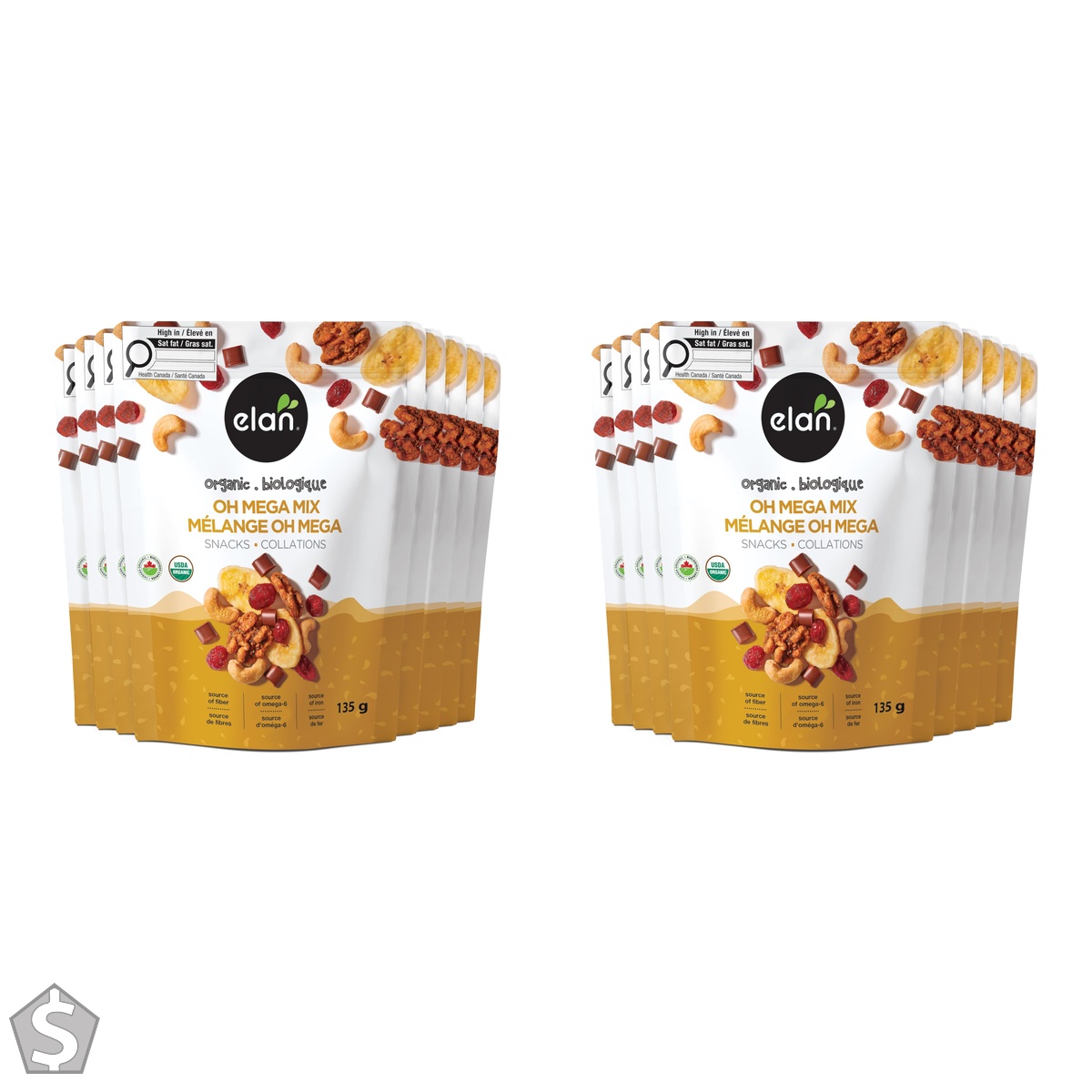 Elan Organic Oh Mega Mix, Vegan Dark Chocolate, Dried Fruits (Cranberries & Banana Chips), Nuts (Chia Walnuts & Roasted Cashews) (Pack of 2)