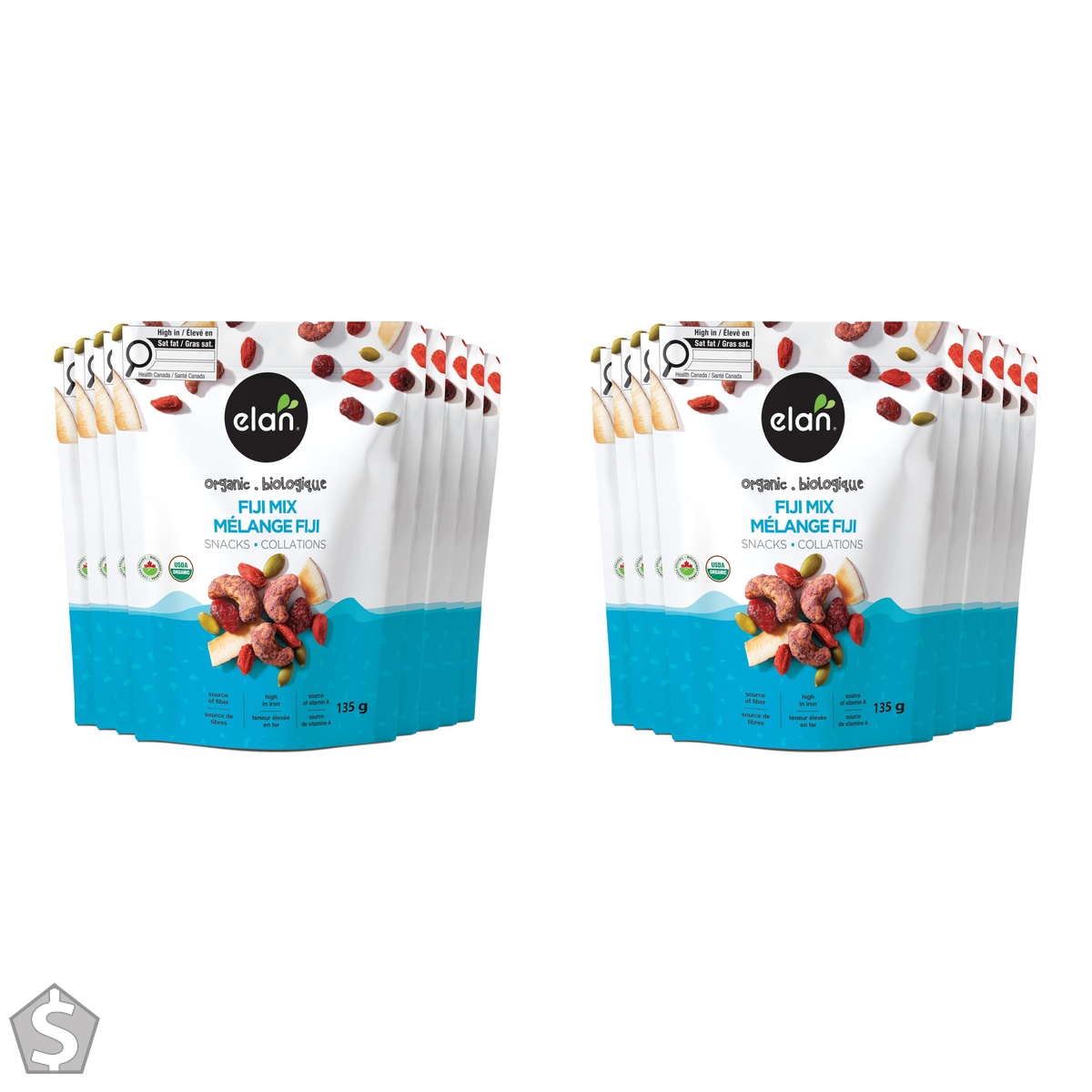 Elan Organic Fiji Mix, Non-GMO, Gluten-Free, Vegan, Kosher, Dried Fruits (Dried Goji Berries, Dried Cranberries), Superfood Infused Nuts (Pack of 2)