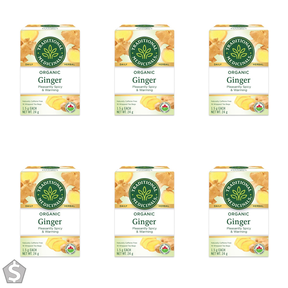Traditional Medicinals - Organic Ginger Herbal Tea - Pleasantly Spicy & Warming - 16 Tea Bags Total 16 Count (Pack of 6)