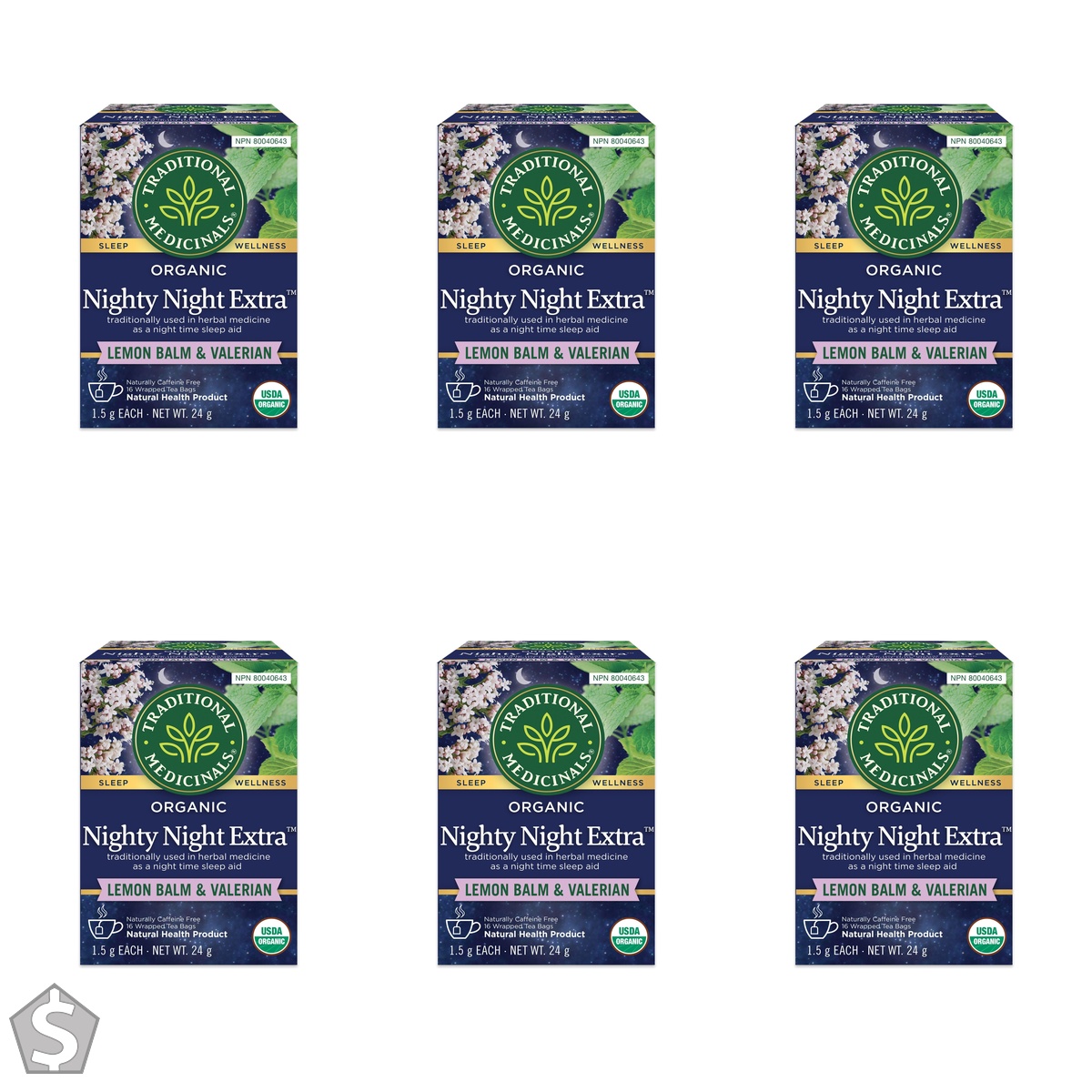 Traditional Medicinals - Organic Nighty Night Extra Herbal Tea - Natural Sleep Aid containing Valerian, Passionflower and Lemon Balm - 16 (Pack of 6)