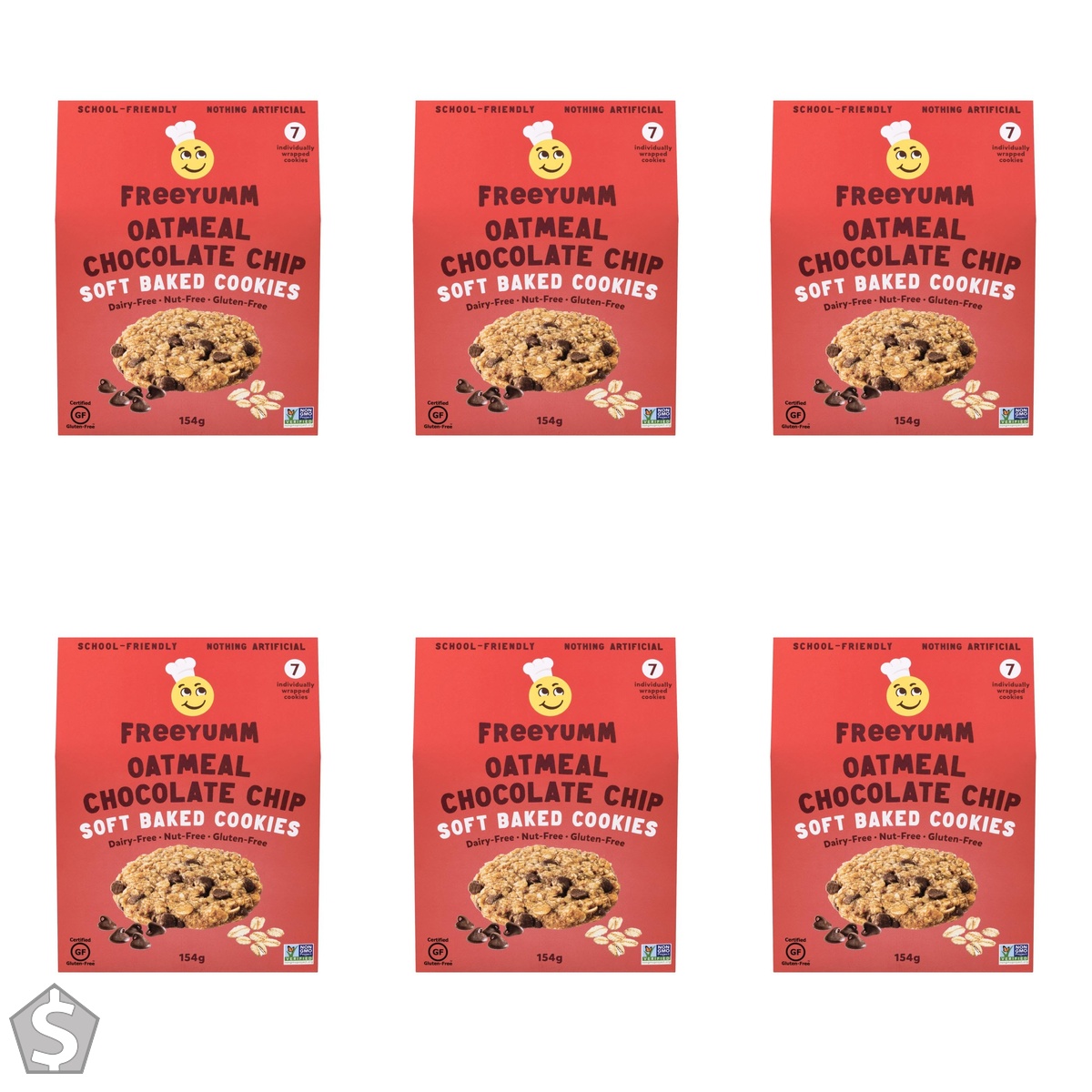 FREEYUMM Oat Chocolate Chip Cookies, 154 GR 15.6 cm (Pack of 6)