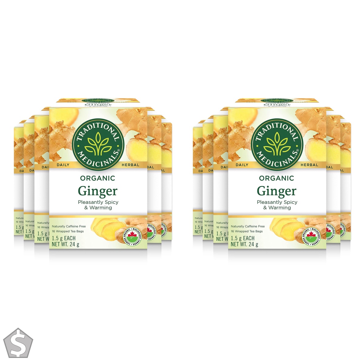 Traditional Medicinals - Organic Ginger Herbal Tea - Pleasantly Spicy & Warming - 96 Tea Bags Total 16 Count (Pack of 2)