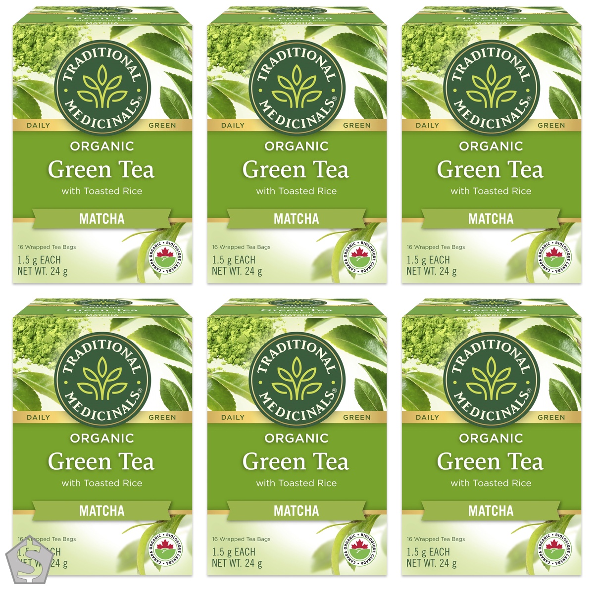 Traditional Medicinals Organic Green Tea Matcha, 16 Bags 16 Count (Pack of 6)