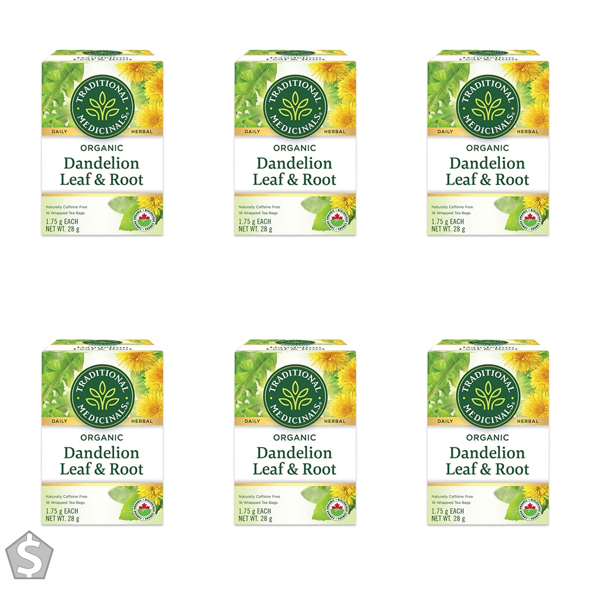 Traditional Medicinals - Organic Dandelion Leaf and Root Herbal Tea - 16 Tea Bags Total 16 Count (Pack of 6)