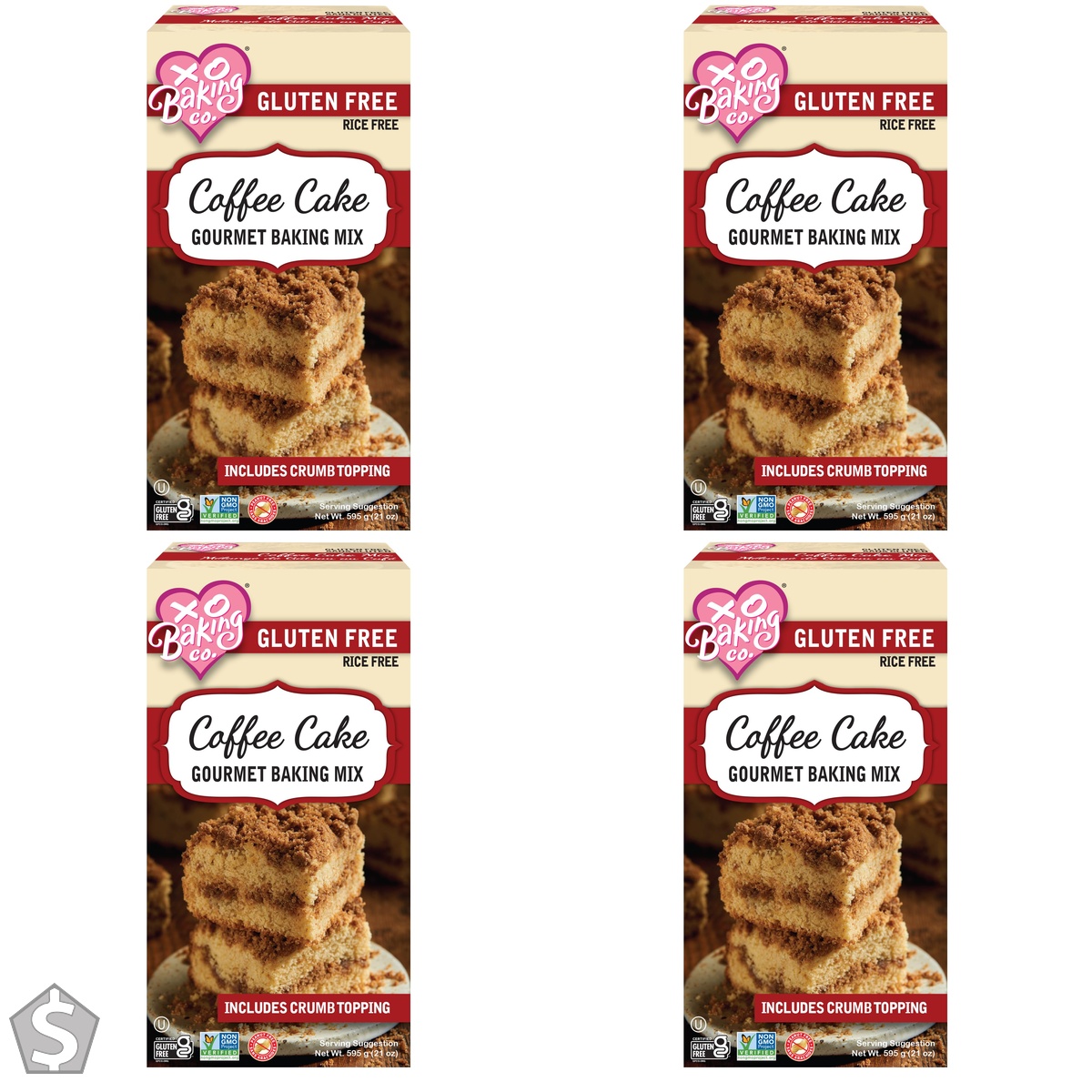 XO Baking Co. Gluten Free Coffee Cake Gourmet Baking Mix with Crumb Topping; Non-GMO; Kosher; Rice Free; Soy Free; Dairy Free; Peanut (Pack of 4)