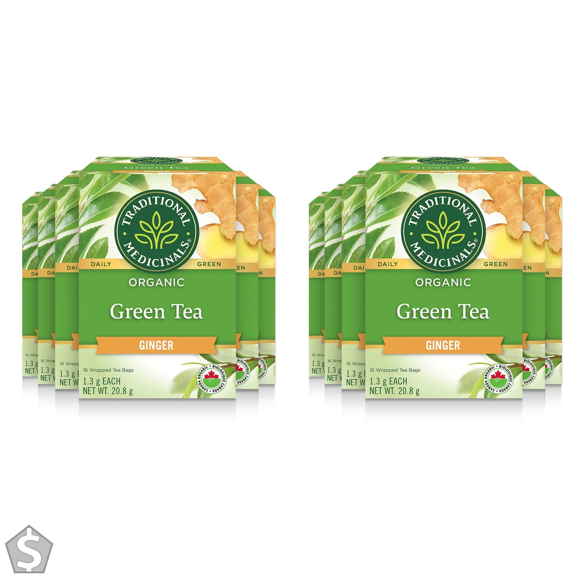 Traditional Medicinals - Organic Green Tea Ginger (Pack 6) - Sustainably Sourced Green Tea - Energizing & Uplifting - 96 Tea Bags Total (Pack of 2)