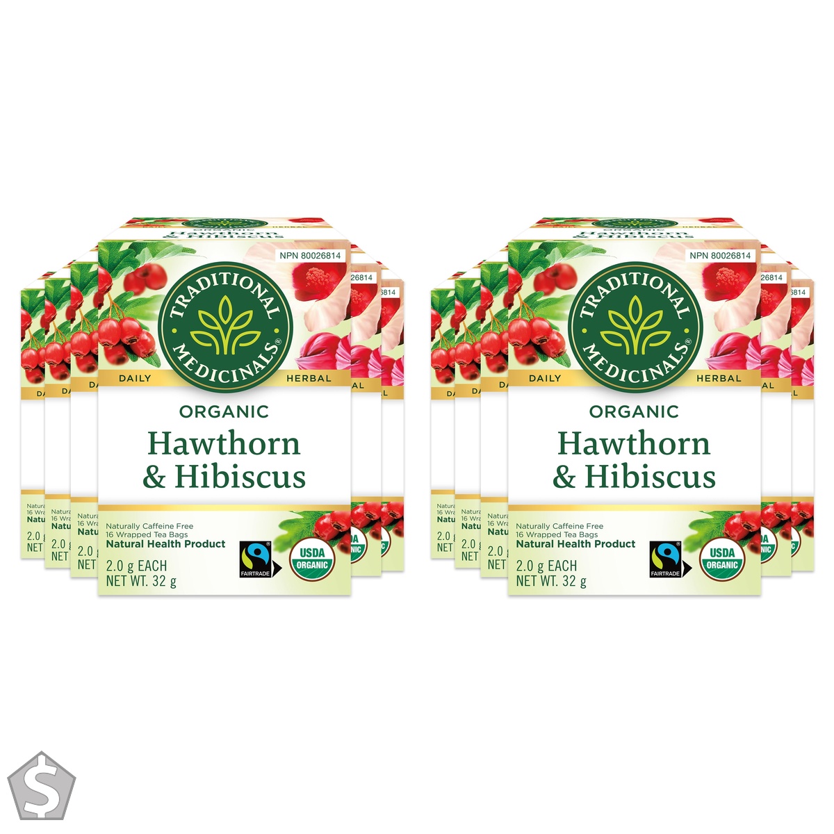 Traditional Medicinals - Organic Hawthorn with Hibiscus Herbal Tea - Fair Trade Ingredients - Promotes Heart Health - 96 Tea Bags Total (Pack of 2)