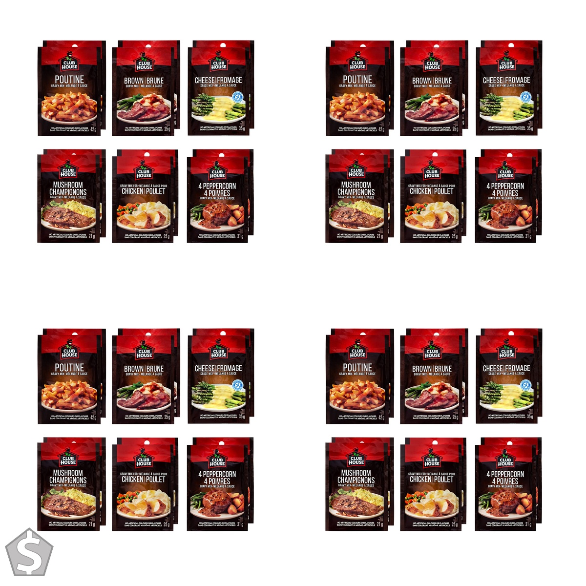 Club House Ultimate Gravy and Sauce Mix Variety Pack, No Artificial Colours or Flavours, Brown Gravy, Cheese Sauce, Poutine Gravy (Pack of 4)