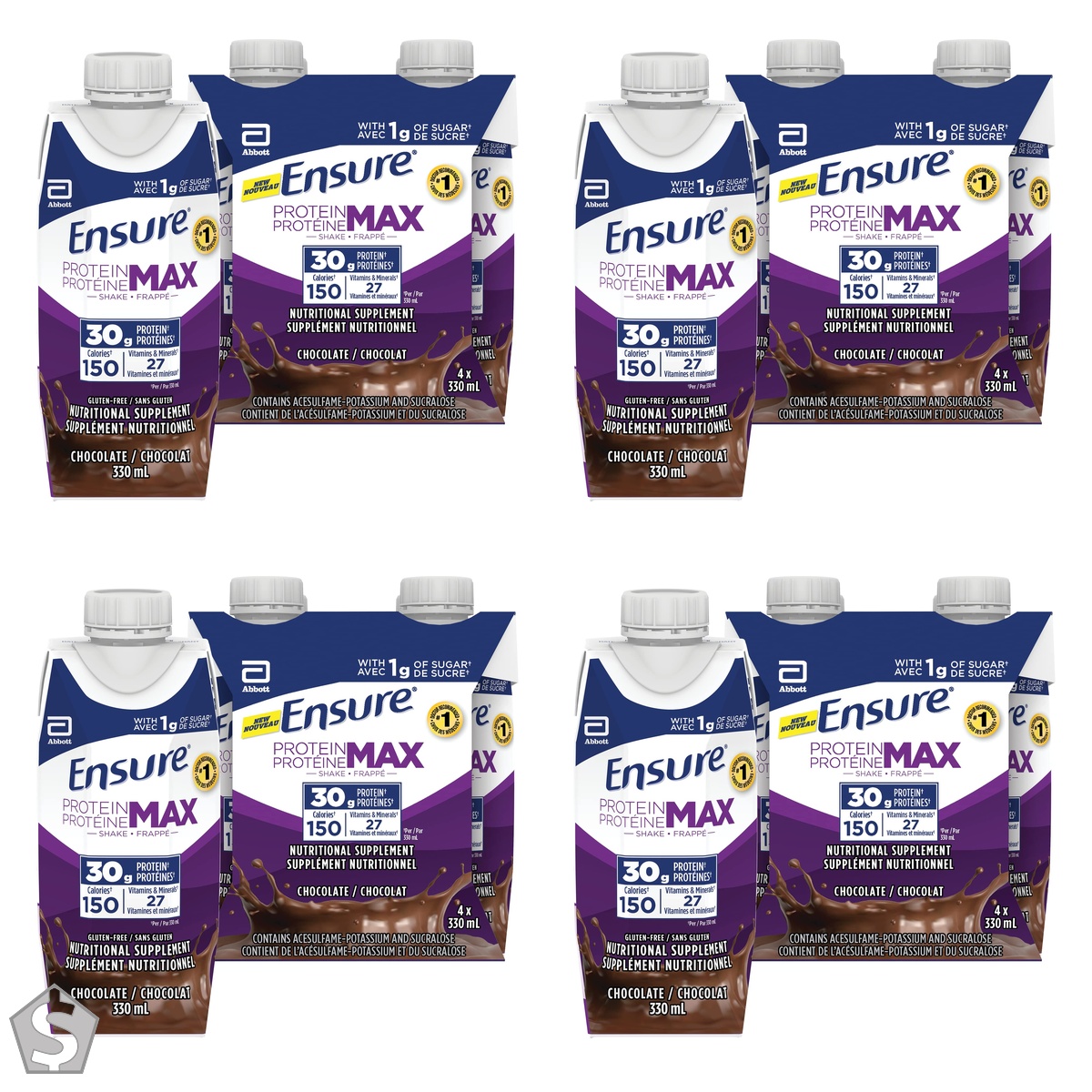 Ensure Protein Max 30 g Nutrition Shake Supplement, Chocolate Protein Drink with 30 g of Protein, 1 g of Sugar, 330 mL , 1320 mL 330 ml (Pack of 4)