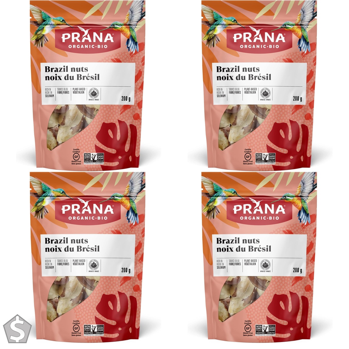 Prana Organic Raw Brazil Nuts 200 g 14.9 cm x 6.2 cm x 19.6 cm (Pack of 4)