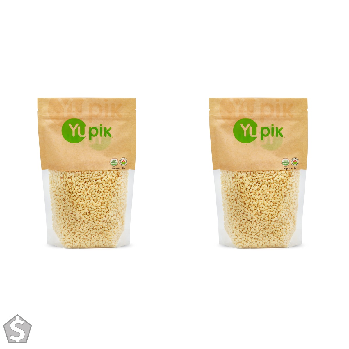 Yupik Organic White Chips, 45% Cocoa Butter, 500 g, Gluten-Free, GMO-Free, Kosher, Vegan, Dairy-Free, Sweet Flavor, White Chocolate (Pack of 2)