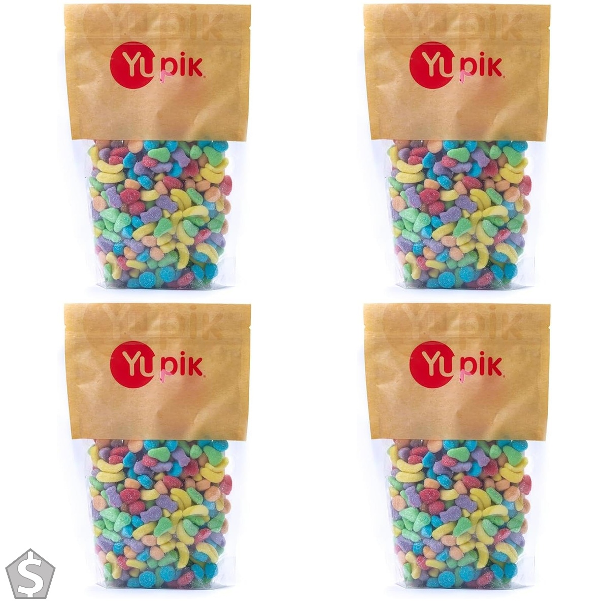 Yupik Mini Sour Fruit Mix, 1 Kg, Non-GMO Colorful Gummy Fruit Salad with Juicy Pears, Bananas, Oranges, & More, Dusted in Sour Sugar for (Pack of 4)