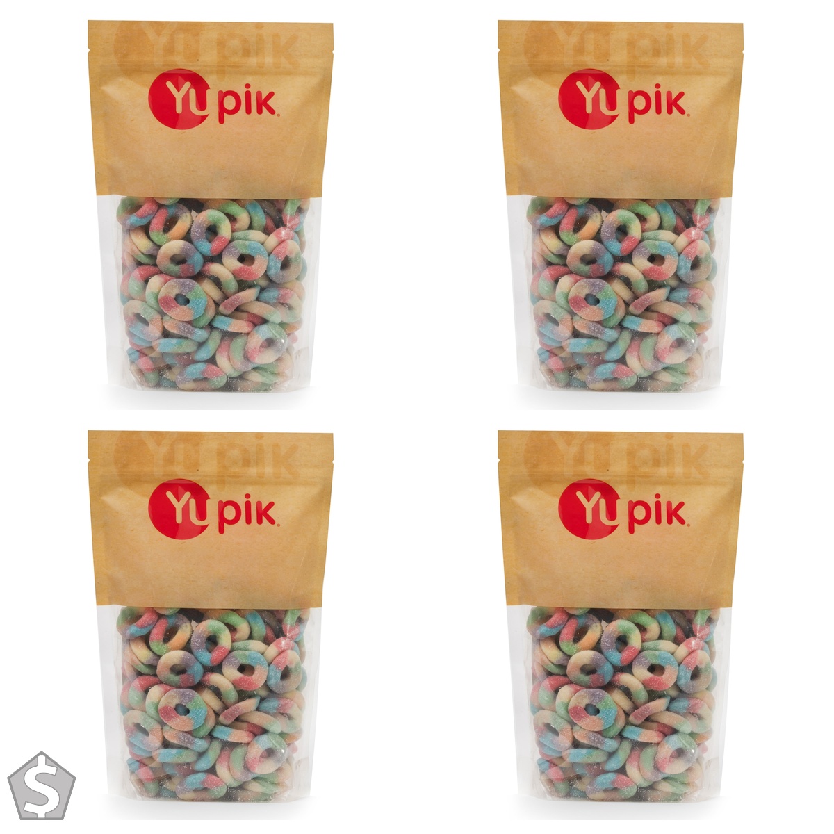 Yupik Sugared Multicolor Rings, 1 kg, Non-GMO, Colorful Sweet Jelly Candies with Crystallized Sugar Coating, Perfect for Snacking & (Pack of 4)