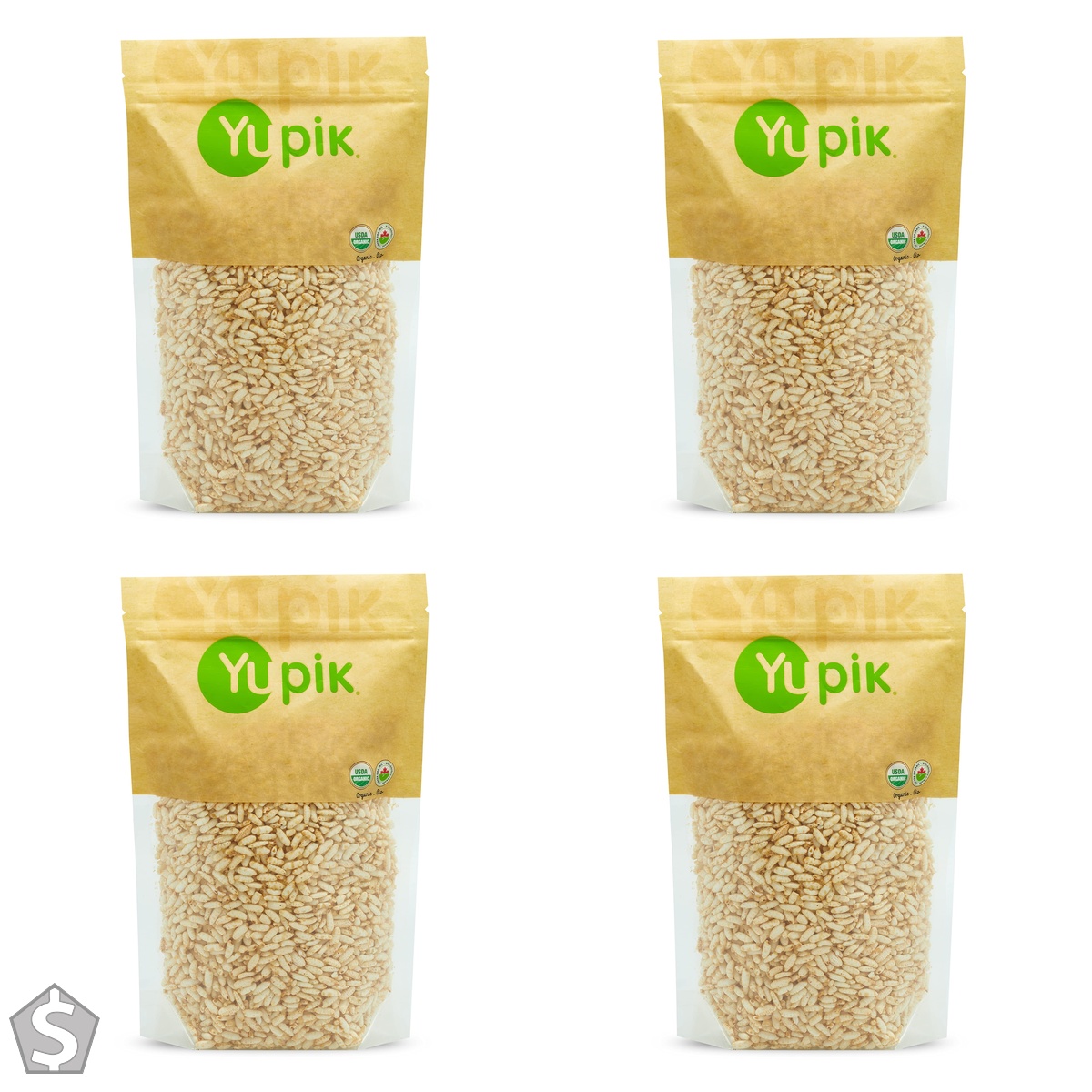 Yupik Organic Puffed Brown Rice, 200 g, Gluten-Free, Non-GMO, Kosher, Vegan, Popped Rice, Made from Whole Grains, Sugar-Free, Salt-Free (Pack of 4)