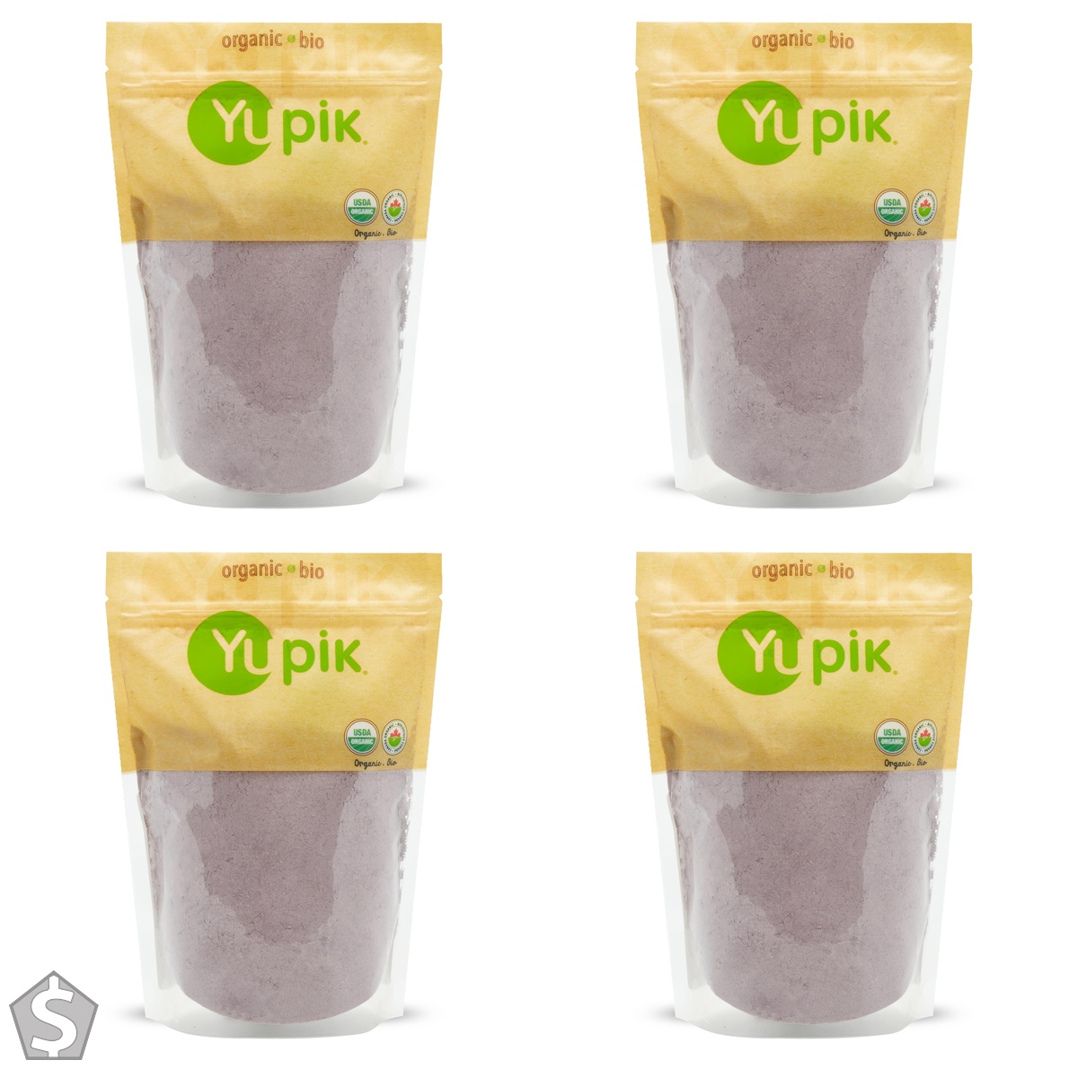 Yupik Organic Purple Corn Powder 500g, USDA Certified, Gluten-Free, Vegan, Non-GMO, Raw, Kosher, Low-Fat, High-Fiber, Natural Colorant (Pack of 4)