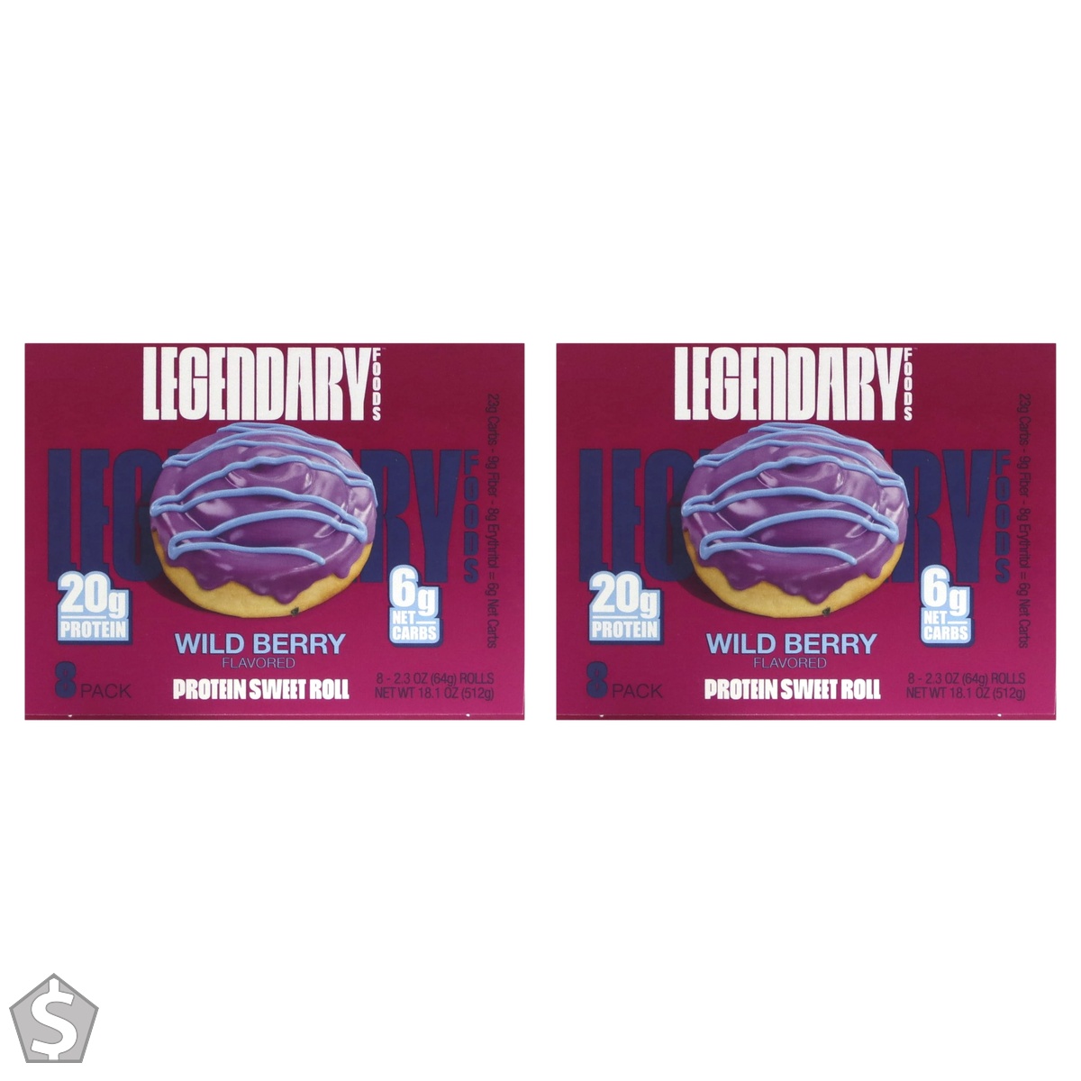 Legendary Foods Sweet Roll, Wildberry, 8/Box 22 ounces (Pack of 2)
