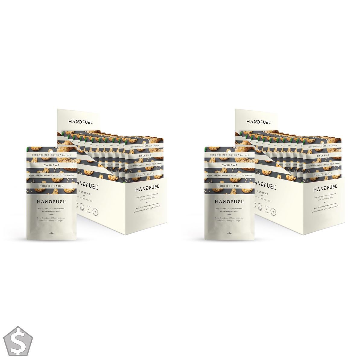 Handfuel Everything Bagel Cashews, Hand Roasted Salted Cashews, 7g of Protein, Proudly Canadian Made Plant Based Flavoured Nuts - 40g Per (Pack of 2)