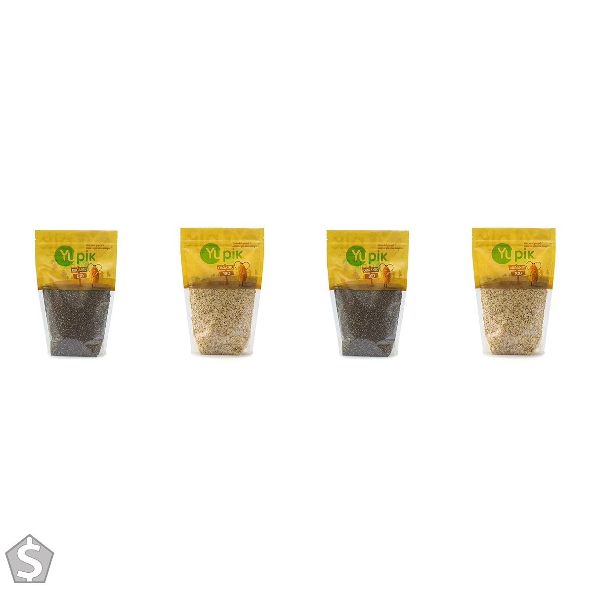 Yupik Organic Black Chia Seeds, Non-GMO, Vegan, Gluten-Free, 1Kg & Organic Rolled Oats (Regular), 1Kg 1000 g (Pack of 2)