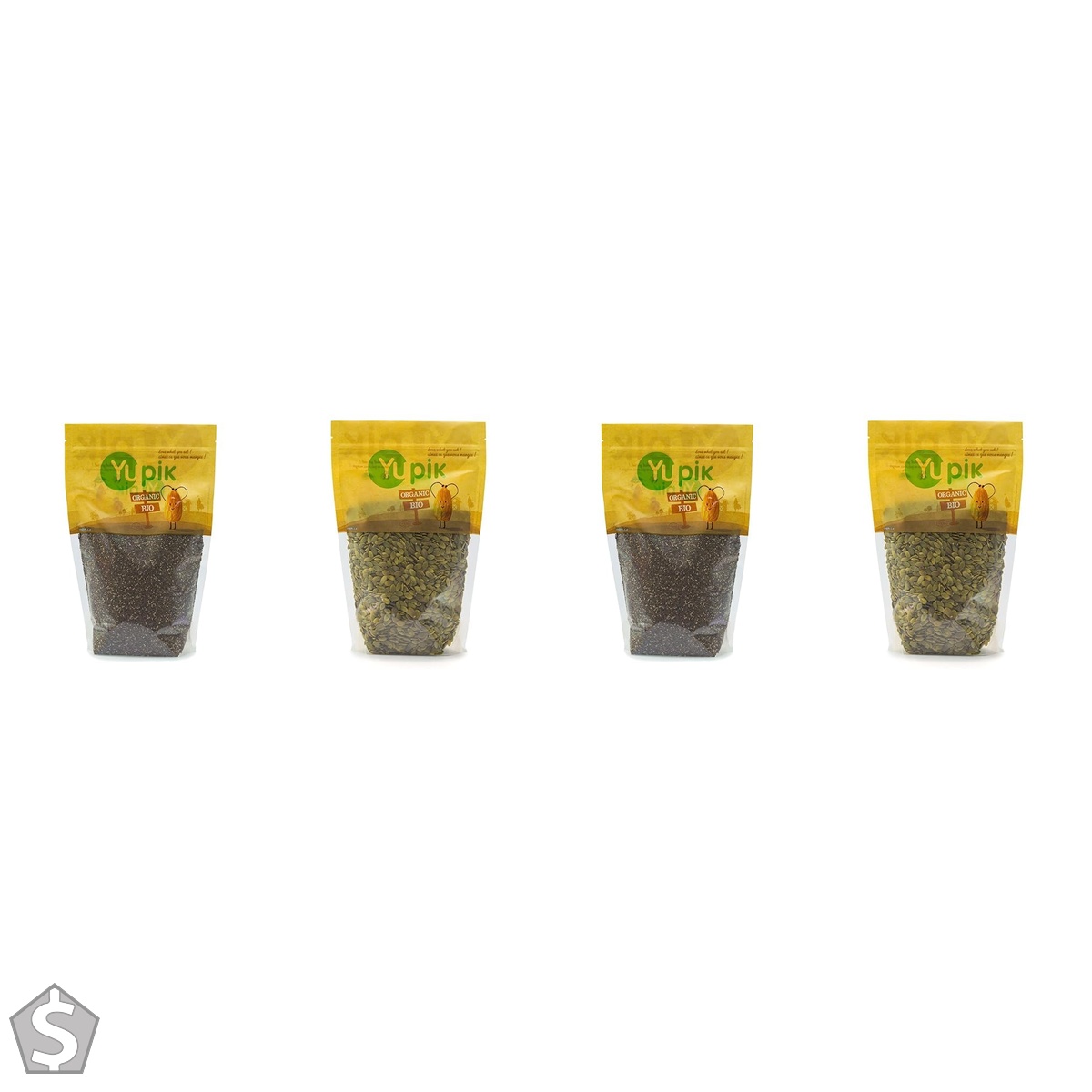 Yupik Organic Black Chia Seeds, Non-GMO, Vegan, Gluten-Free, 1Kg & Organic Pumpkin Seeds (Aa), Non-GMO, Vegan, Gluten-Free, 1Kg 1000 g (Pack of 2)