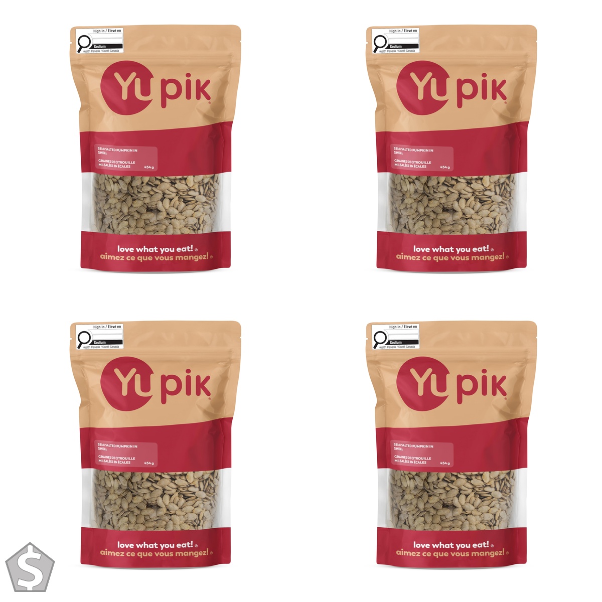 Yupik Semi-Salted Pumpkin Seeds, In Shell, 454 g, Gluten-Free, Kosher, Vegan, Lightly Seasoned with Sea Salt, Plant-Based Protein, Source (Pack of 4)