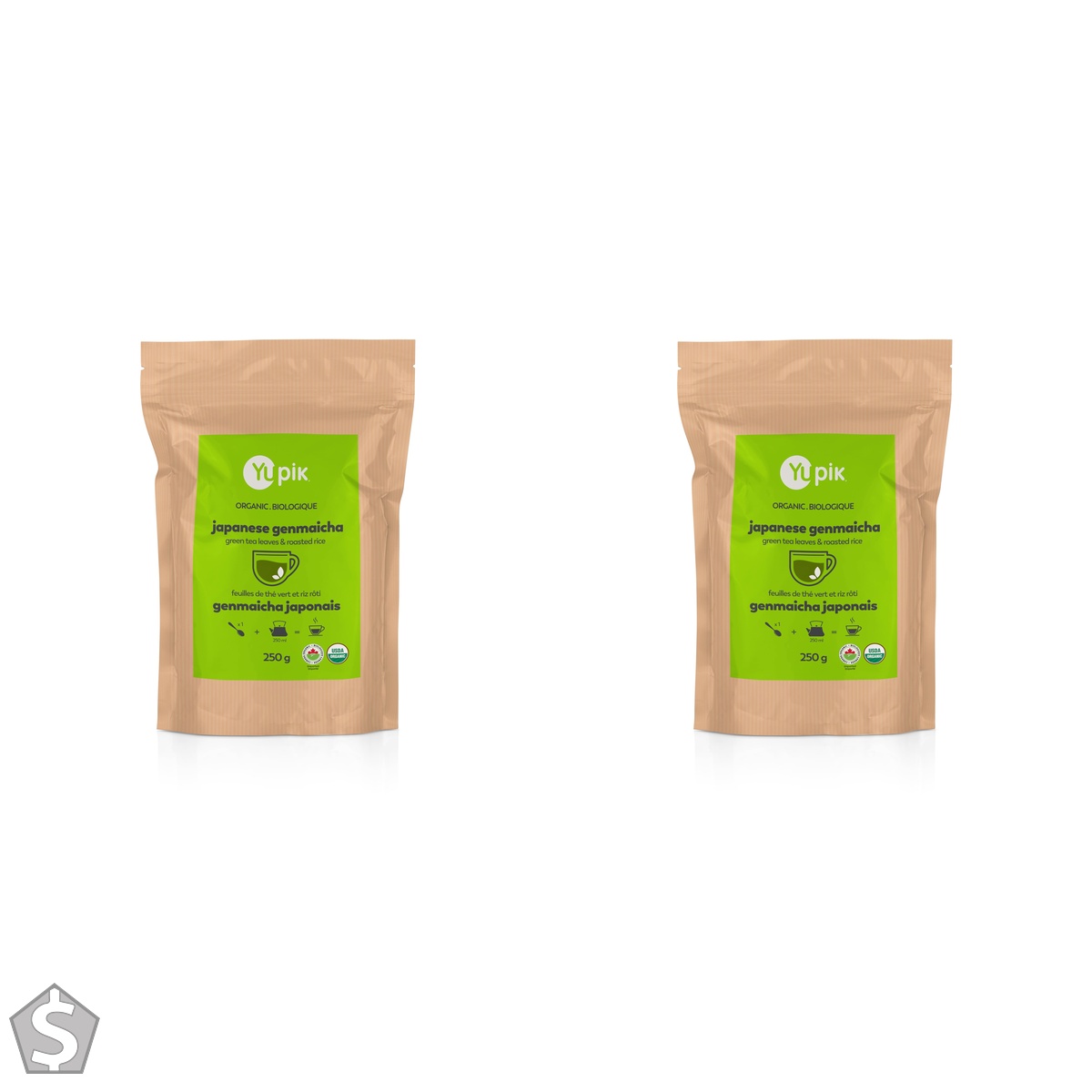 Yupik Organic Japanese Genmaicha Tea, 250 g, Green Tea Loose Leaf Blend with Roasted Brown Rice, USDA Certified, Non-GMO, Gluten-Free (Pack of 2)