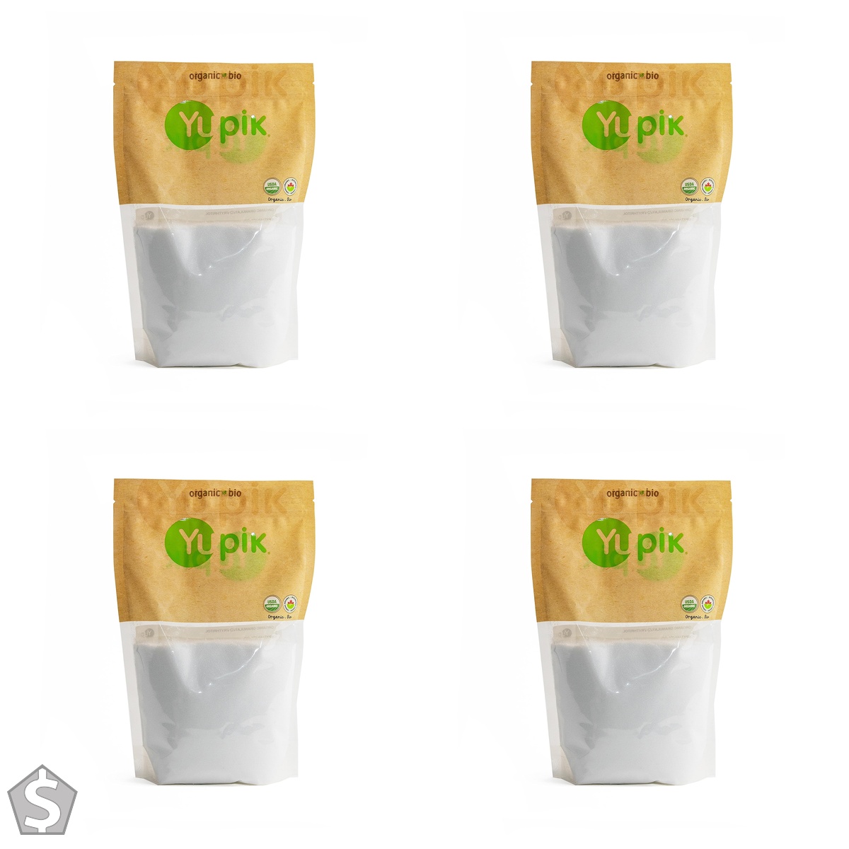 Yupik Organic Granulated Erythritol 1 kg, Non-GMO, Vegan, Gluten-Free, USDA Certified, Kosher, Natural Zero-Calorie Sweetener, Sugar (Pack of 4)