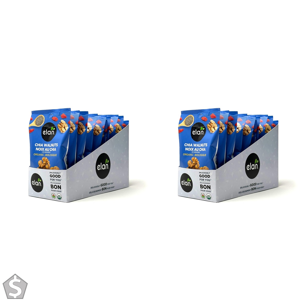 Elan Organic Chia Walnuts Grab & Go, 36g , Individually Packaged, Non-GMO, Vegan, Gluten-Free, Superfood Infused Nuts (Chia Seeds, Goji (Pack of 2)